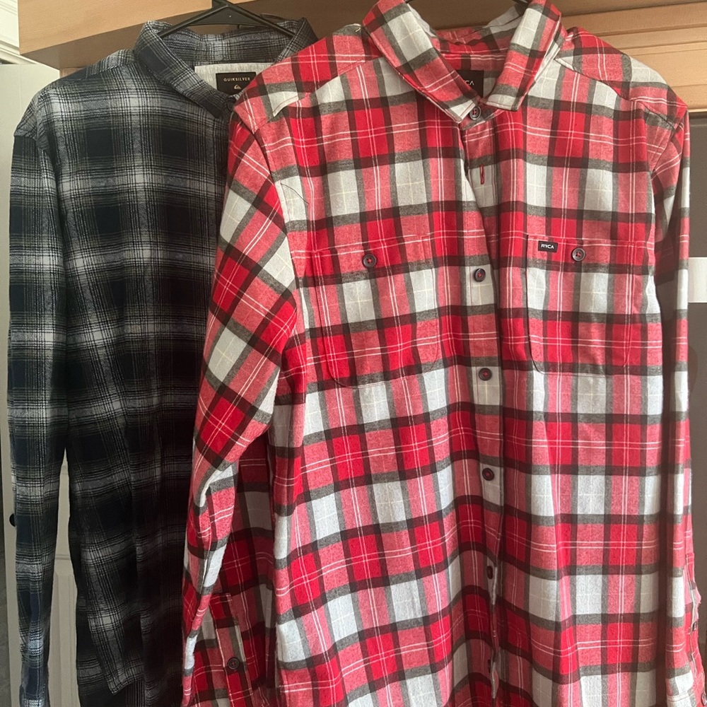 RVCA Red and Black Plaid Shirt Quicksilver Blue and green plaid shirt